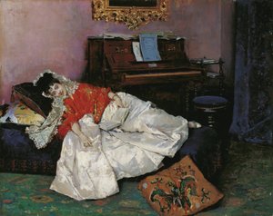 Das Lesen - Porträt von Aline Masson in japanischer Kleidung (Japonismus) von Raimundo de Madrazo y Garreta