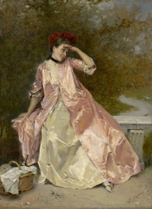 Frau mit Picknickkorb, ca. 1890