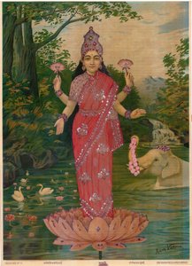 Lakshmi Verziert, von Ravi Varma Press, bearbeitet von Raja Ravi Varma