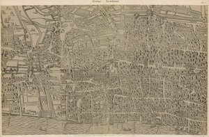 Civitas Londinium, aus der Originalvermessung in der Guildhall Library, aus der Regierungszeit von Königin Elizabeth von Ralph Agas