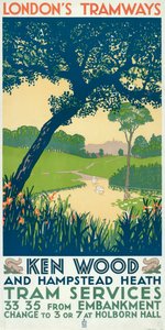 Kenwood und Hampstead Heath, London County Council LCC Straßenbahnplakat, 1928