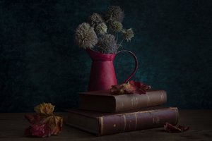Herbst Bücher und Krug