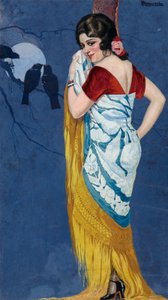 Junge Frau lächelt im Mondlicht, ca. 1925 von Ramón José Izquierdo y Garrido