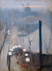 Blick auf das Montmartre-Viertel mit einer Mühle in Paris von Ramon Casas i Carbo