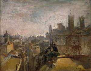Blick auf Barcelona von einem Dach in Riera de Sant Joan