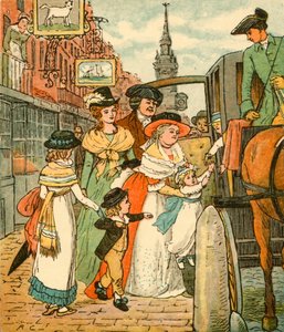 John Gilpin sieht seine Familie in einer Kutsche abfahren, 1878, ca. 1918 von Randolph Caldecott