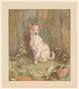 Kleiner Hund sitzend bei einem Zaun von Randolph Caldecott
