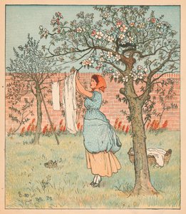 Das Mädchen war im Garten und hängte die Wäsche auf, 1880 von Randolph Caldecott