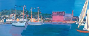 Boote Meer kleine Fahnen Häuser kleiner Hafen Dock Segel von Raoul Dufy