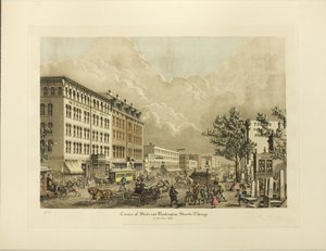 Ecke State und Washington Streets, Chicago, im Jahr 1865