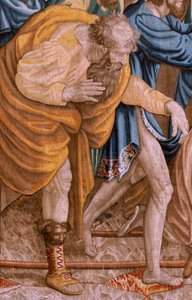 Flandrischer Wandteppich. Serie Taten der Apostel. Paulus und Barnabas in Lystra. Achter Wandteppich in der Serie, er wurde in zwei Teile geteilt, um ihn an den Raum anzupassen. Modellzeichnung von Rafael Sanzio. Herstellung Jan Raes, Brüssel. 1519. von Raphael