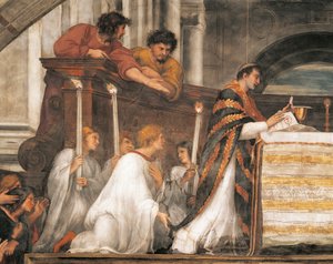 Das eucharistische Wunder, Detail der Messe von Bolsena von Raphael (1483 1520)
