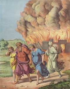 Lot und seine Familie fliehen vor der Zerstörung Sodoms