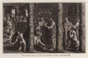 Raphael-Karton: Der Lahme wird von Petrus und Johannes geheilt, Apostelgeschichte, Kapitel III von after Raphael
