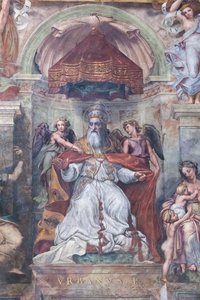 Papst Urban I. zwischen Iustitia und Caritas von Raphael (1483 1520)