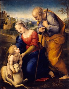 Die Heilige Familie mit dem Lamm. Gemälde von Raffaello Sanzio, genannt Raphael (1483-1520)