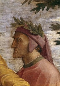 Disputa. Detail: Dante Alighieri Fresko in der Stanza della Segnatura, ca. 1510-1511 von Raphael