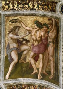Marsyas und Apollo. Deckenfresko in der Stanza della Segnatura, ca. 1510-1511 von Raphael