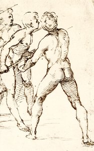 Drei Krieger, die den Angriff erwarten von Raffaello Sanzio Raphael