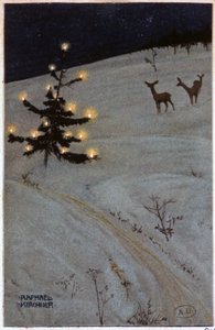 Weihnachtsbaum im Schnee von Raphael Kirchner