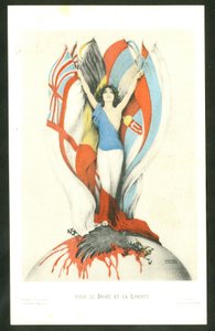 Postkarte, Farbsatire: Für Recht und Freiheit - Krieg von 14-18, Alliierte, Flaggen - Adler Illustration von Kirchner (1876-1917) von Raphael Kirchner