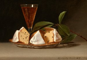 Stillleben mit Rosinenkuchen