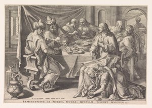 Maria Magdalena wäscht die Füße Christi von Raphaël Sadeler (I)
