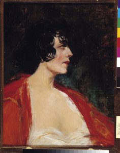 Porträt einer Frau in der roten Bluse von Raymond Allegre