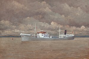 Fracht auf der Gironde-Mündung mit stürmischem Himmel von Raymond Bonnefon