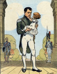 Porträt von Kaiser Napoleon I. (1769-1821) mit seinem Sohn dem Aiglon (1811-1832) (König von Rom Napoleon II., Herzog von Reichstadt) Illustration von Raymond de Neziere in "Unsere Nationalen Ruhmestaten" 1920 von Raymond de la Neziere