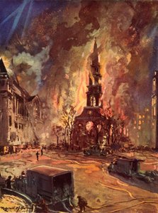 St Clement Danes Kirche, Strand, London, brennend während des Blitzes, Zweiter Weltkrieg von Reginald Mills