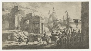 Maskerade bei einem Hafen von Reinier Nooms (attributed to)