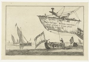 Staatsschaluppe und Segelschiffe auf ruhigem Wasser