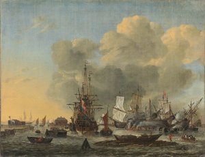 Das Kalfatern von Schiffen am Bothuisje auf dem IJ in Amsterdam