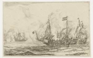 Seeschlacht mit Übernahme eines Schiffes von Reinier Nooms