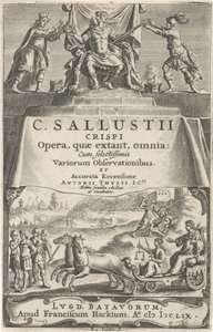 Ein Kaiser und Gerechtigkeit auf einem Triumphwagen
Titelblatt für: A. Thysius jr., Opera, quae extant, omnia, 1659 von Reinier van Persijn