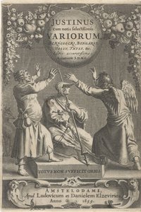 Minerva und zwei gefesselte Figuren Titelblatt für: A. Thysius, Justinus cum notis selectissimis variorum Berneggerj, Bongarsy, Vossy, Thysy, &c, 1659 von Reinier van Persijn