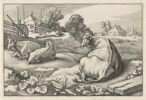 Weide mit drei liegenden Kühen von Reinier van Persijn