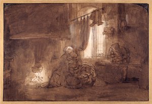 Die Heilige Familie in der Werkstatt des Zimmermanns von Rembrandt Harmensz. van Rijn (school of)