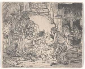 Anbetung der Hirten mit einer Lampe, ca. 1654 von Rembrandt van Rijn