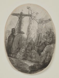 Christus gekreuzigt zwischen zwei Dieben: Ein ovales Bild von Rembrandt van Rijn