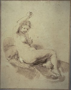 Weiblicher Akt liegend mit erhobenem Arm von Rembrandt Harmensz. van Rijn