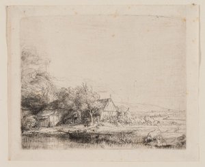 Landschaft mit trinkender Kuh