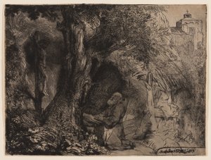 Der heilige Franziskus betet unter einem Baum von Rembrandt Harmensz. van Rijn