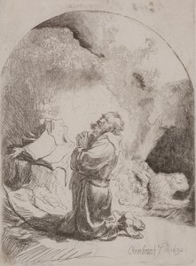 St. Hieronymus betet: Gewölbter Druck von Rembrandt van Rijn