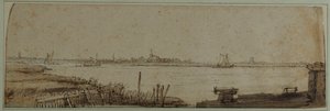 Blick auf den Fluss IJ vom Diemerdijk, ca. 1650 (Feder & Tinte mit brauner Waschung und weißer Körperfarbe auf Papier) von Rembrandt Harmensz. van Rijn