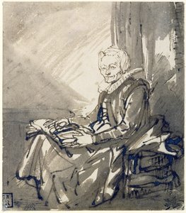 Frau mit einem offenen Buch auf ihrem Schoß, um 1639 von Rembrandt Harmensz. van Rijn