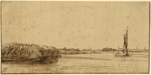 Ein Segelboot auf einer weiten Wasserfläche, c.1650 von Rembrandt van Rijn