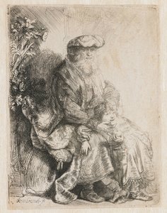 Abraham streichelt Isaak, Jakob streichelt Benjamin von Rembrandt van Rijn