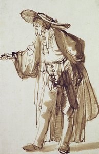Schauspieler mit breitkrempigem Hut von Rembrandt van Rijn